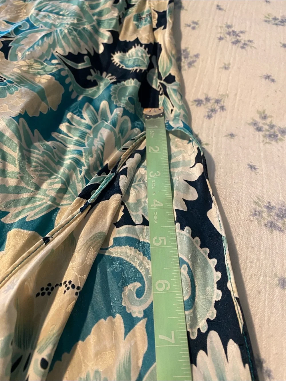 August silk vintage 90’s Floral Slip Maxi Dress in Teal and Cream - Picture 11 of 11